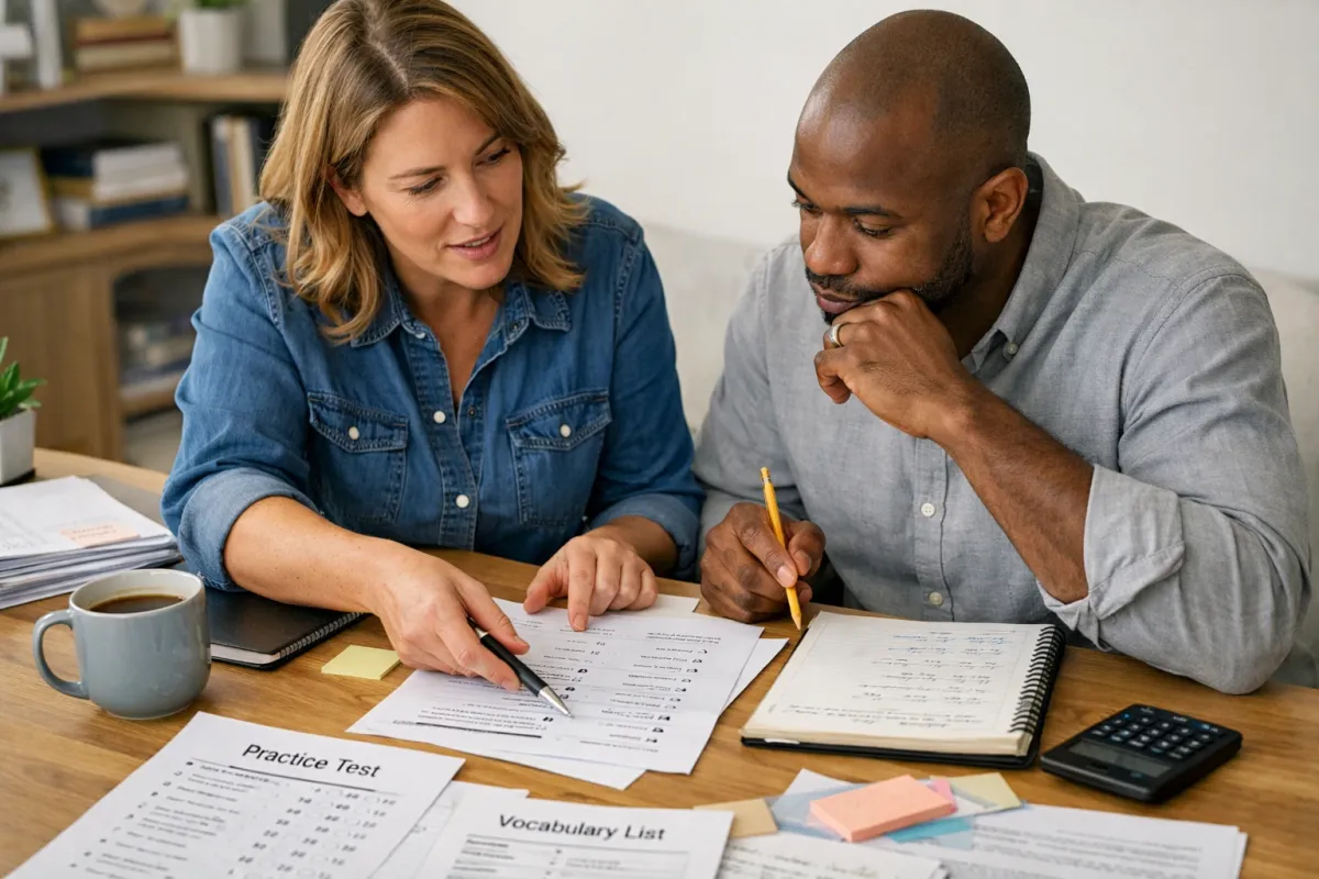 Blog cover image for What Your Real Estate Practice Test Scores Actually Mean Before Exam Day showing a realistic real estate exam prep study scene.