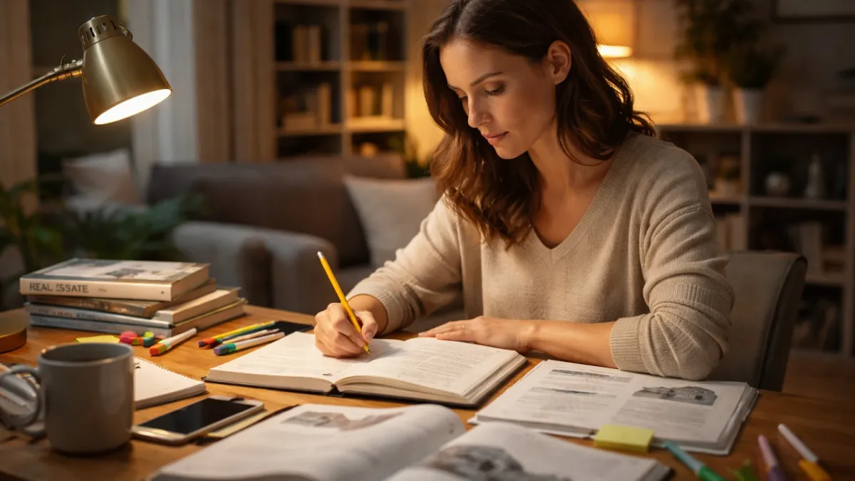 Blog cover image for How to Keep Your Real Estate Exam Study Plan on Track After Missing a Week showing a realistic real estate exam prep study scene.