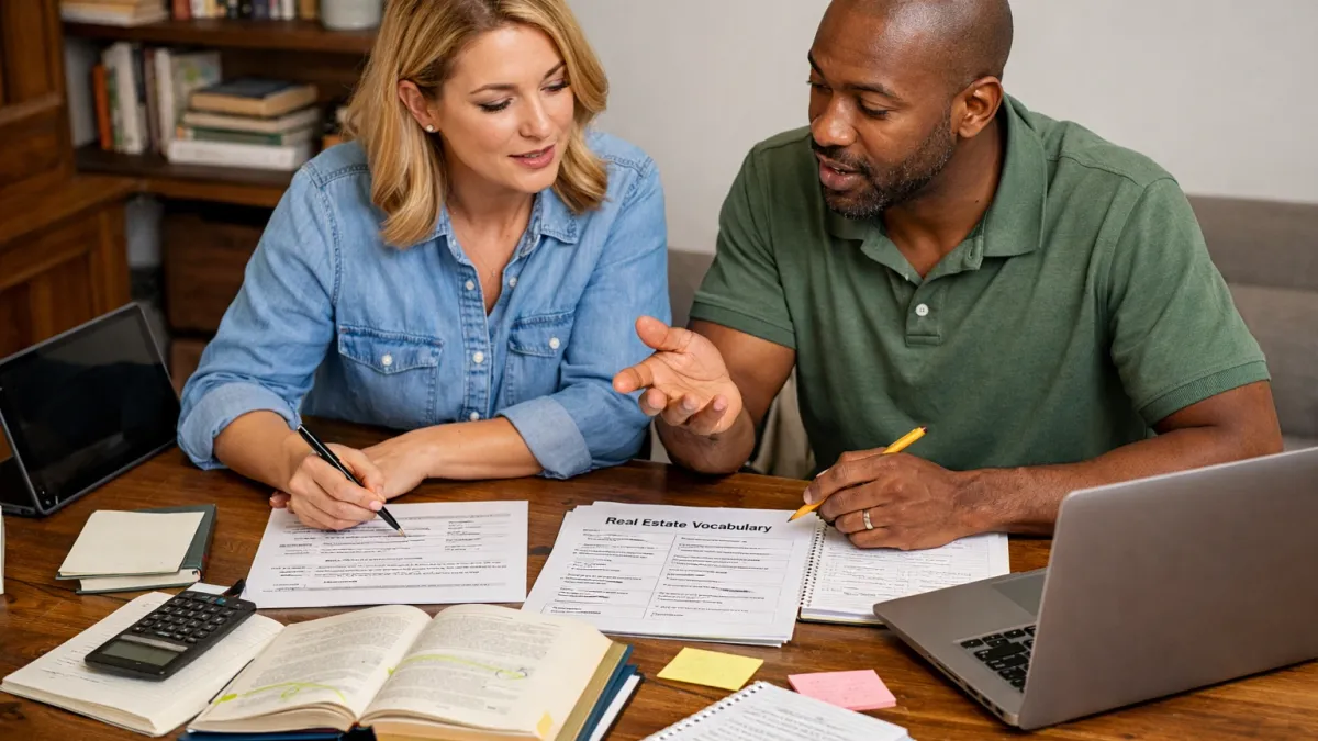 Blog cover image for Real Estate Exam Prep Online vs Self-Made Study Plans Which Is Better for Beginners showing a realistic real estate exam prep study scene.