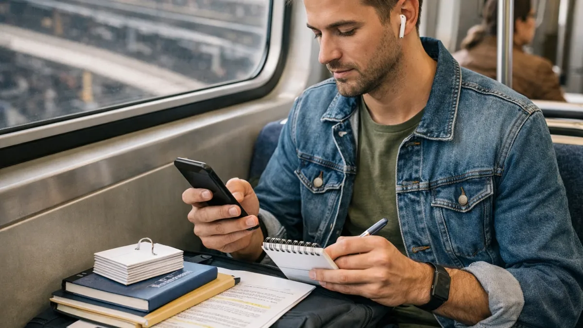 Blog cover image for How to Study Real Estate Vocabulary Without Memorizing Random Definitions showing a realistic real estate exam prep study scene.