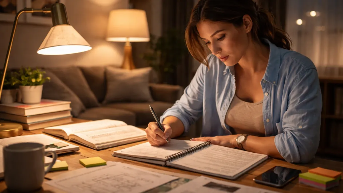 Blog cover image for What to Review in the Final 7 Days Before the Real Estate Exam showing a realistic real estate exam prep study scene.