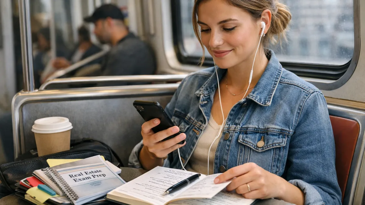 Blog cover image for How Long Does It Take to Get a Real Estate License A Study and Timeline Guide showing a realistic real estate exam prep study scene.