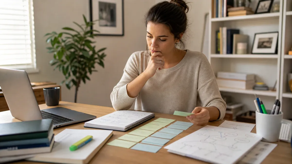 Real estate exam learner comparing agency relationship cards and obligation notes.