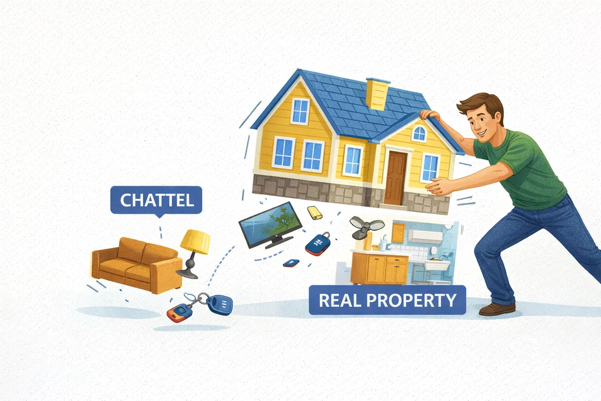 Shake the house test - chattel falls out, real property stays